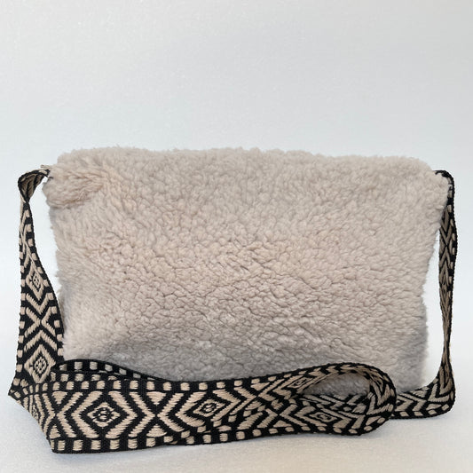 Clutch Teddy crème met zwart/beige band